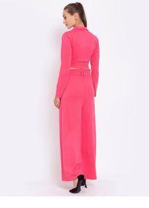 Yoonoy Women Pink Solid Coat &amp; Trouser
