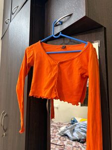 Orange Lettuce Hem Crop Top