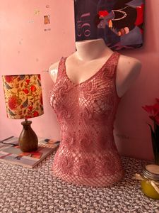 y2k beaded pink crochet tank top