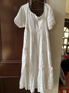 White Eyelet Detail Midi Dress