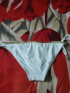 White Bikini Bottom with Gold Chain Detail