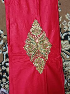 Red &amp; Gold Embroidered Salwar Kamee