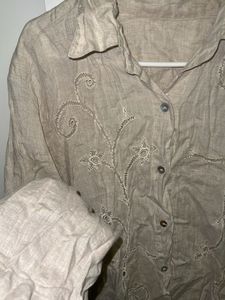 Embroidered Beige Linen Shirt