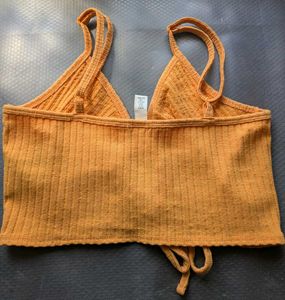 Orange Ribbed Crop Top with Ring Detail