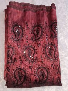 Maroon Saree with Paisley Border without blouse