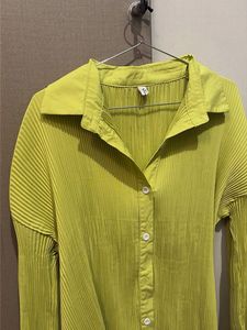 Pleated Lime Green Button-Up Tunic