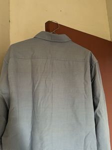 Men's Blue Textured Long Sleeve Shirt