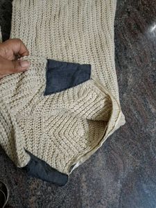 Beige Knitted Sweater with Dark Patches