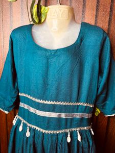 Teal Ethnic Kurta with White Lace