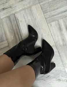 Black Faux Leather Ankle Boots