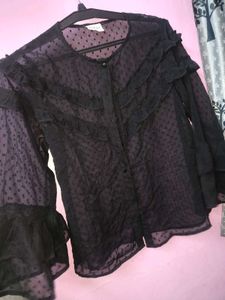 Sheer Black Ruffled Shirt