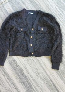 Fuzzy Black Cardigan