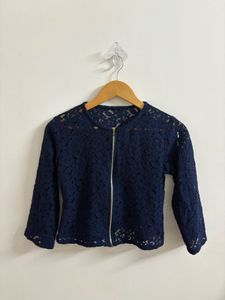 Navy Lace Zip-Up Jacket