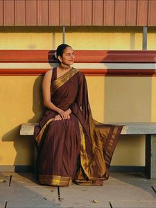 Elegant Brown Saree with Golden Border