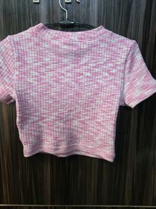Pink Ribbed Crop Top
