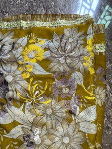 Olive-Mustard Floral Grace Saree, Lightweight