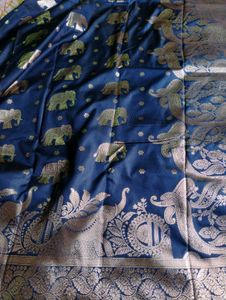Elegant Navy Blue Elephant Banarasi Silk Saree