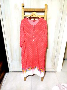 Charming Red Polka Dot Kurta with Floral Hem Size-