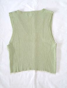 Light Green V-Neck Knit Vest Top