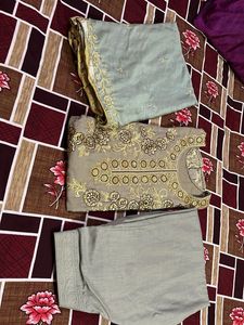 Elegant Embroidered Grey Kurta Set