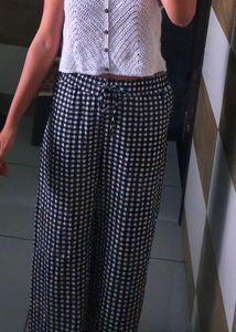 Black &amp; White Gingham Wide Leg Pants