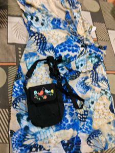 Blue Butterfly Print V-Neck Dress and bag free