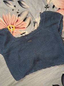 Blue Textured Cropped top