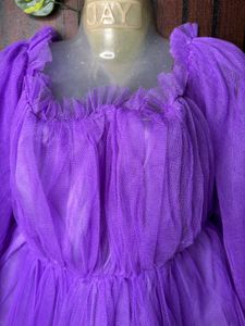 Purple Tulle Puff Sleeve Top