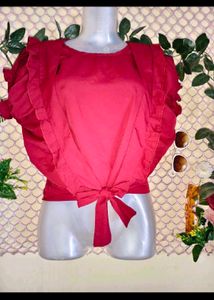 Chic Red Puff Sleeve Tie-Front Top