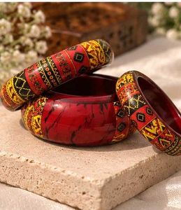 Vibrant Red &amp; Yellow Ethnic Bangles Set