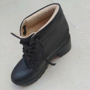 Women Boots Leather High Ankle Boot Outdoor Black