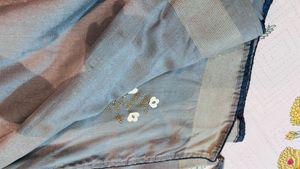 Elegant Grey Saree with Gold Border blouse