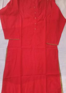 New Red Shoulder Embroidered Long Kurta