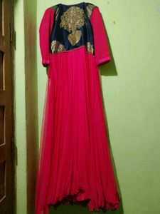 Elegant Pink &amp; Navy Embroidered Gown