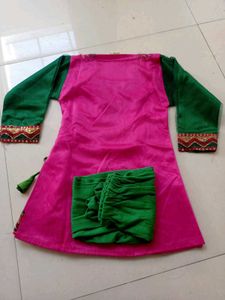 Girls' Pink &amp; Green Kurta Set