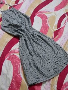 Grey Lace Halter Neck Dress with Bow Back