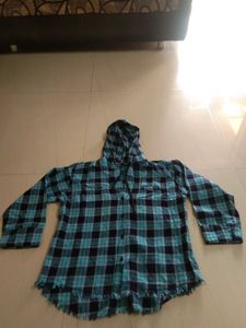 Blue Plaid Hoodie Shirt