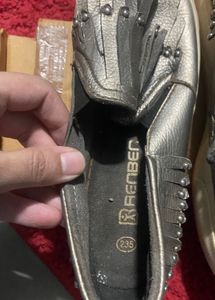 RENBEN Silver Fringe Slip-On Shoes