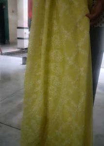 Yellow Embroidered chicken kari saree