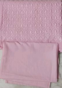 Pink Cotton Chikankari 2piece Dress Material