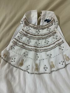 White Beaded Halter Neck Dress- xs