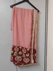 Elegant Pink Embroidered Kurta set with hijab