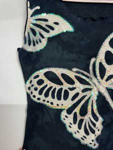 Butterfly Embellished Black Tank Top