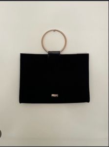 Chic Black Velvet Clutch with Gold Ring Handle