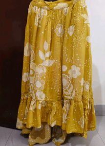Yellow Floral Print Ethnic Skirt XS
