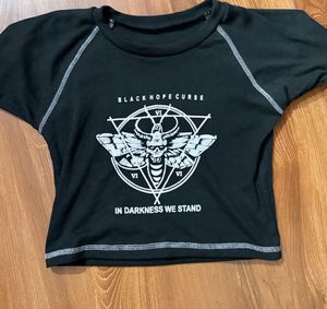 Black Graphic Print Crop Top