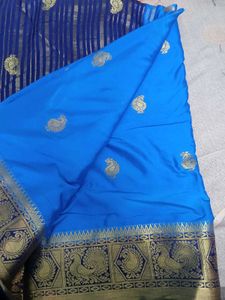 Vibrant Blue shiffon Saree with Golden Motif