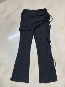 Flared Black Pants with Skirt Overlay(27)