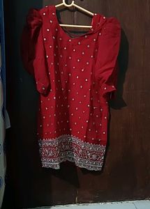 Beautiful Red Kurta Set with Embellishments