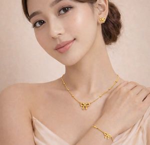 Gold Bow Necklace &amp; Earring Set